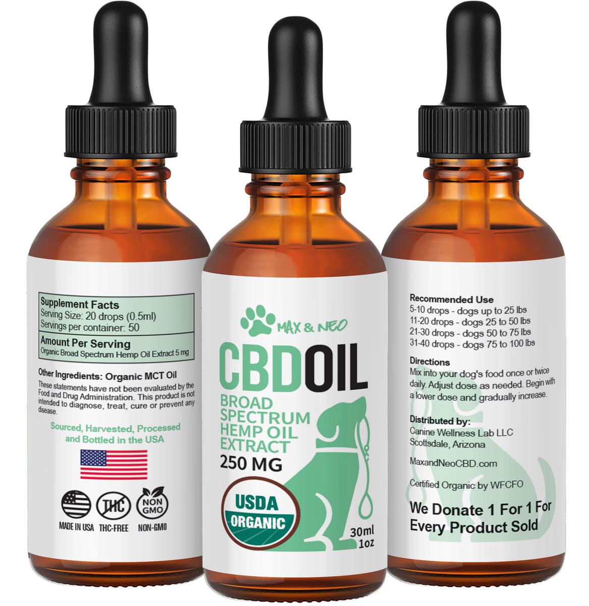 250mg Organic CBD Oil for Small to Medium Dogs – Max and Neo CBD