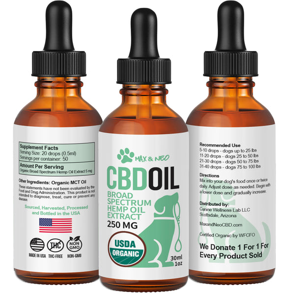 250mg Organic CBD Oil for Small to Medium Dogs – Max and Neo CBD